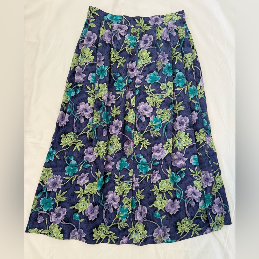 Alfred Dunner Floral A-Line Skirt - Purple and Teal Size 8